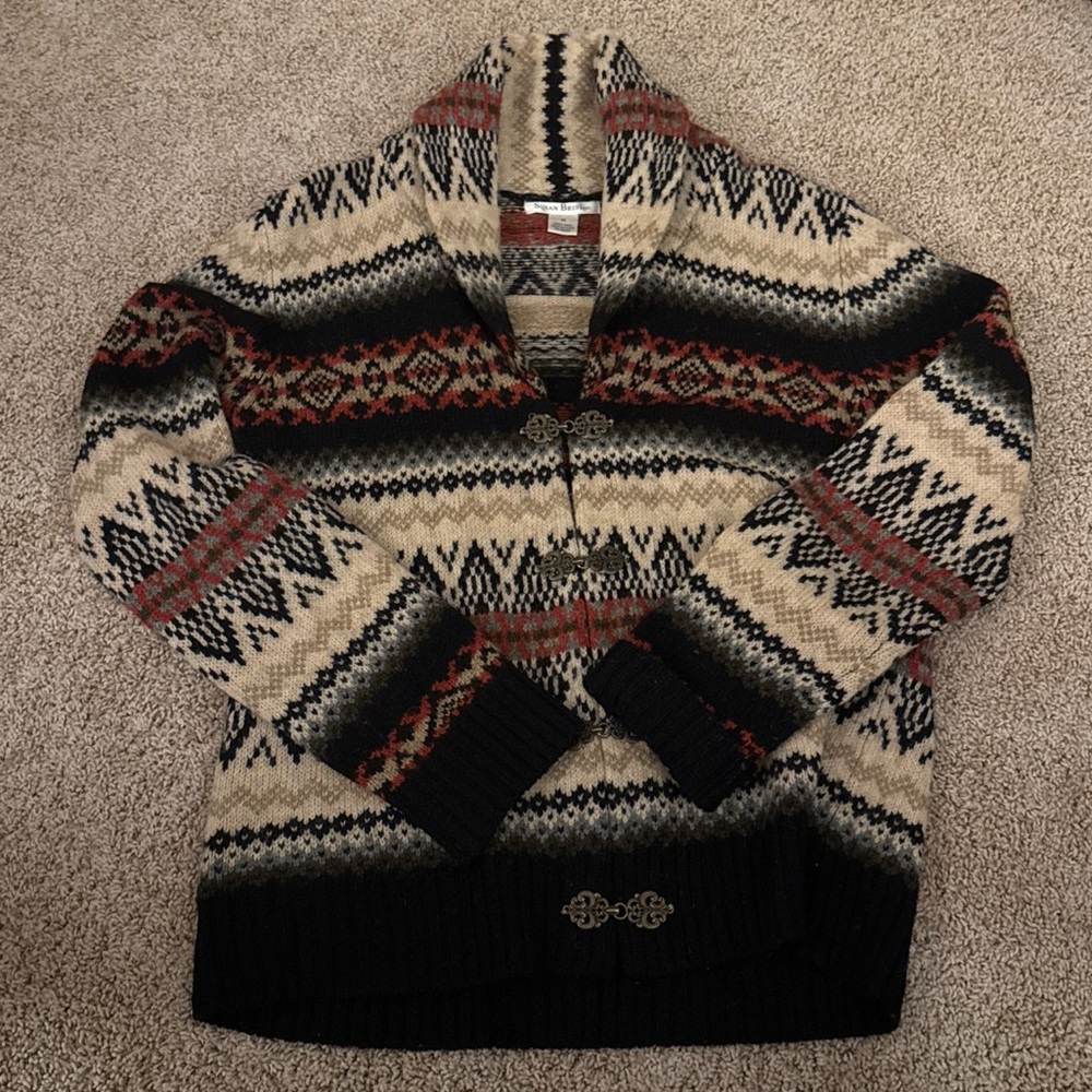 Susan Bristol Cardigan - Black, Cream, Red